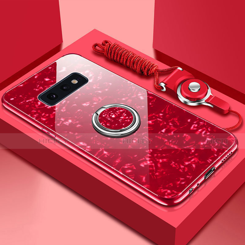 Carcasa Bumper Funda Silicona Espejo con Magnetico Anillo de dedo Soporte T01 para Samsung Galaxy S10e Rojo