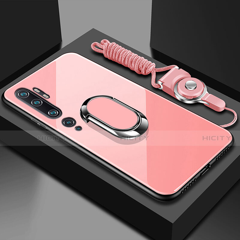 Carcasa Bumper Funda Silicona Espejo con Magnetico Anillo de dedo Soporte T01 para Xiaomi Mi Note 10 Pro Rosa