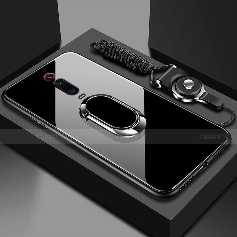 Carcasa Bumper Funda Silicona Espejo con Magnetico Anillo de dedo Soporte T01 para Xiaomi Redmi K20 Negro