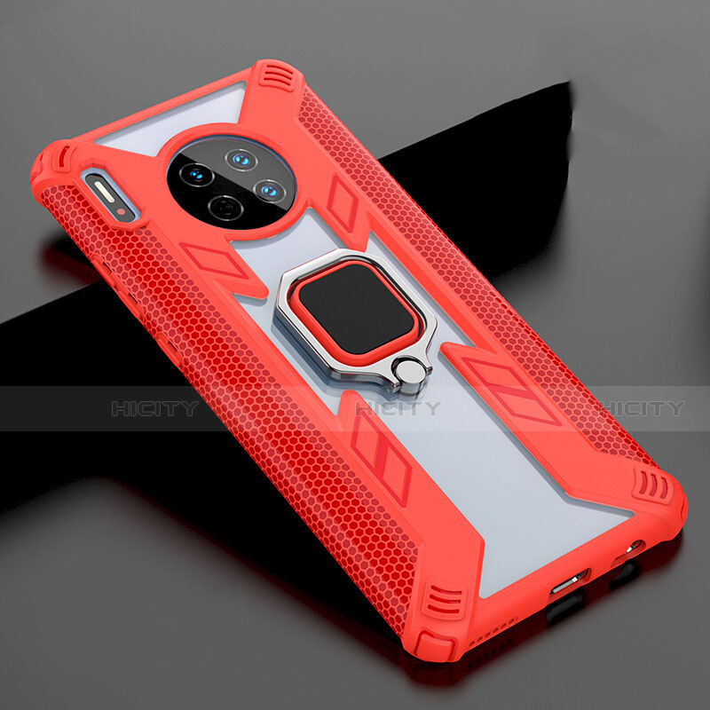 Carcasa Bumper Funda Silicona Espejo con Magnetico Anillo de dedo Soporte T02 para Huawei Mate 30 Pro 5G Rojo