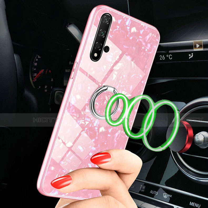 Carcasa Bumper Funda Silicona Espejo con Magnetico Anillo de dedo Soporte T02 para Huawei Nova 5