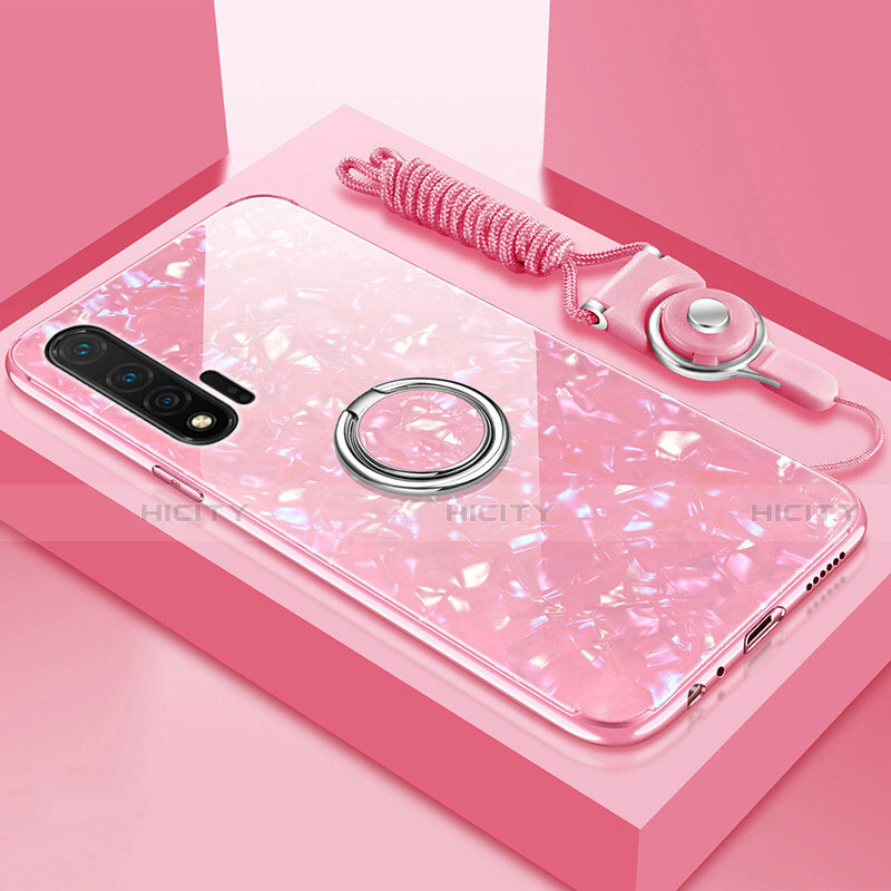 Carcasa Bumper Funda Silicona Espejo con Magnetico Anillo de dedo Soporte T02 para Huawei Nova 6 5G Rosa