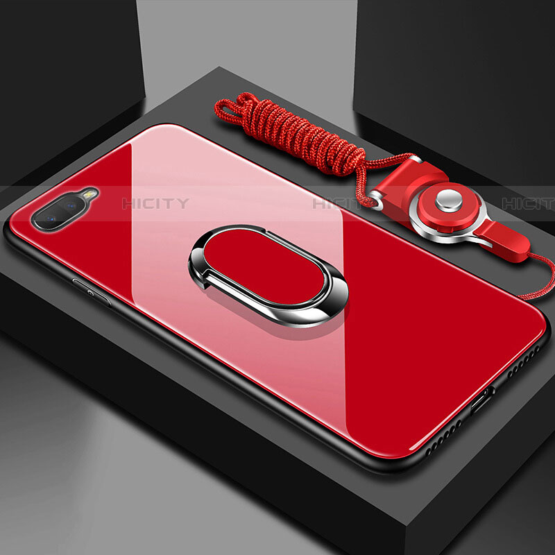 Carcasa Bumper Funda Silicona Espejo con Magnetico Anillo de dedo Soporte T02 para Oppo RX17 Neo Rojo