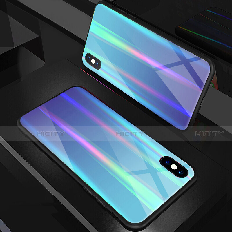 Carcasa Bumper Funda Silicona Espejo Gradiente Arco iris A01 para Apple iPhone Xs Azul