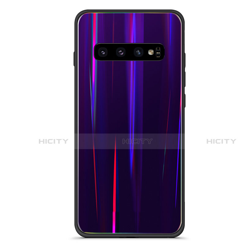 Carcasa Bumper Funda Silicona Espejo Gradiente Arco iris A02 para Samsung Galaxy S10 Plus Morado