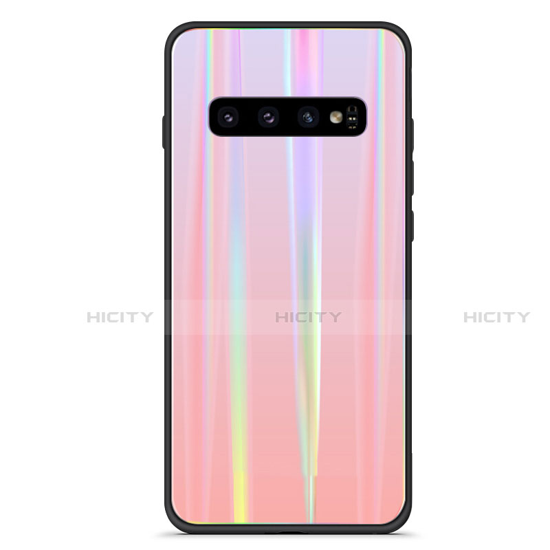 Carcasa Bumper Funda Silicona Espejo Gradiente Arco iris A02 para Samsung Galaxy S10 Plus Oro Rosa