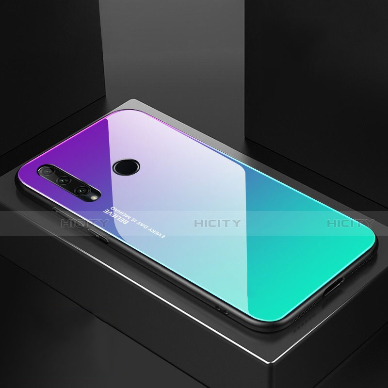Carcasa Bumper Funda Silicona Espejo Gradiente Arco iris H01 para Huawei Honor 20i Cian