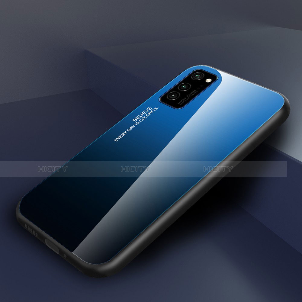 Carcasa Bumper Funda Silicona Espejo Gradiente Arco iris H01 para Huawei Honor V30 5G Azul