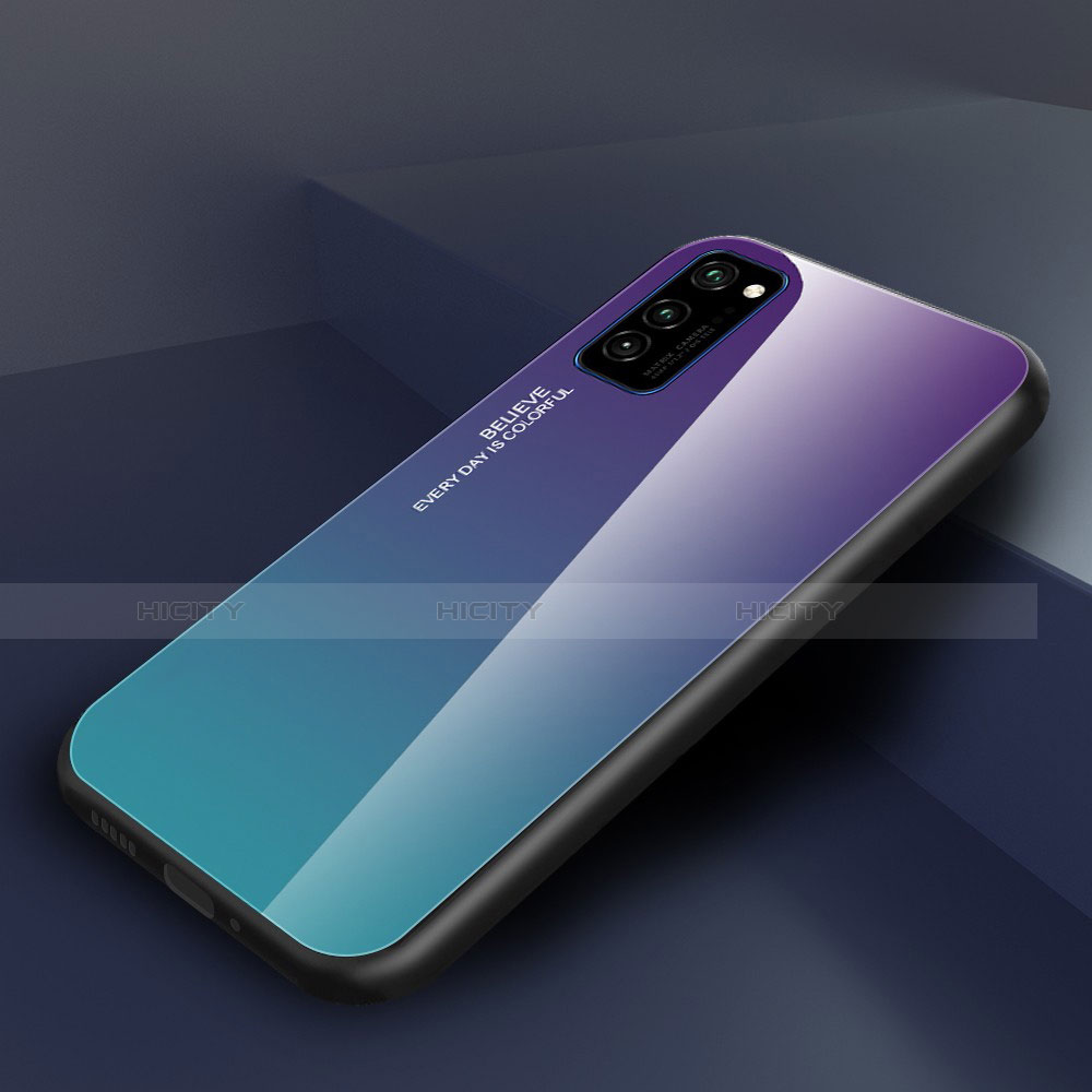 Carcasa Bumper Funda Silicona Espejo Gradiente Arco iris H01 para Huawei Honor V30 Pro 5G Morado