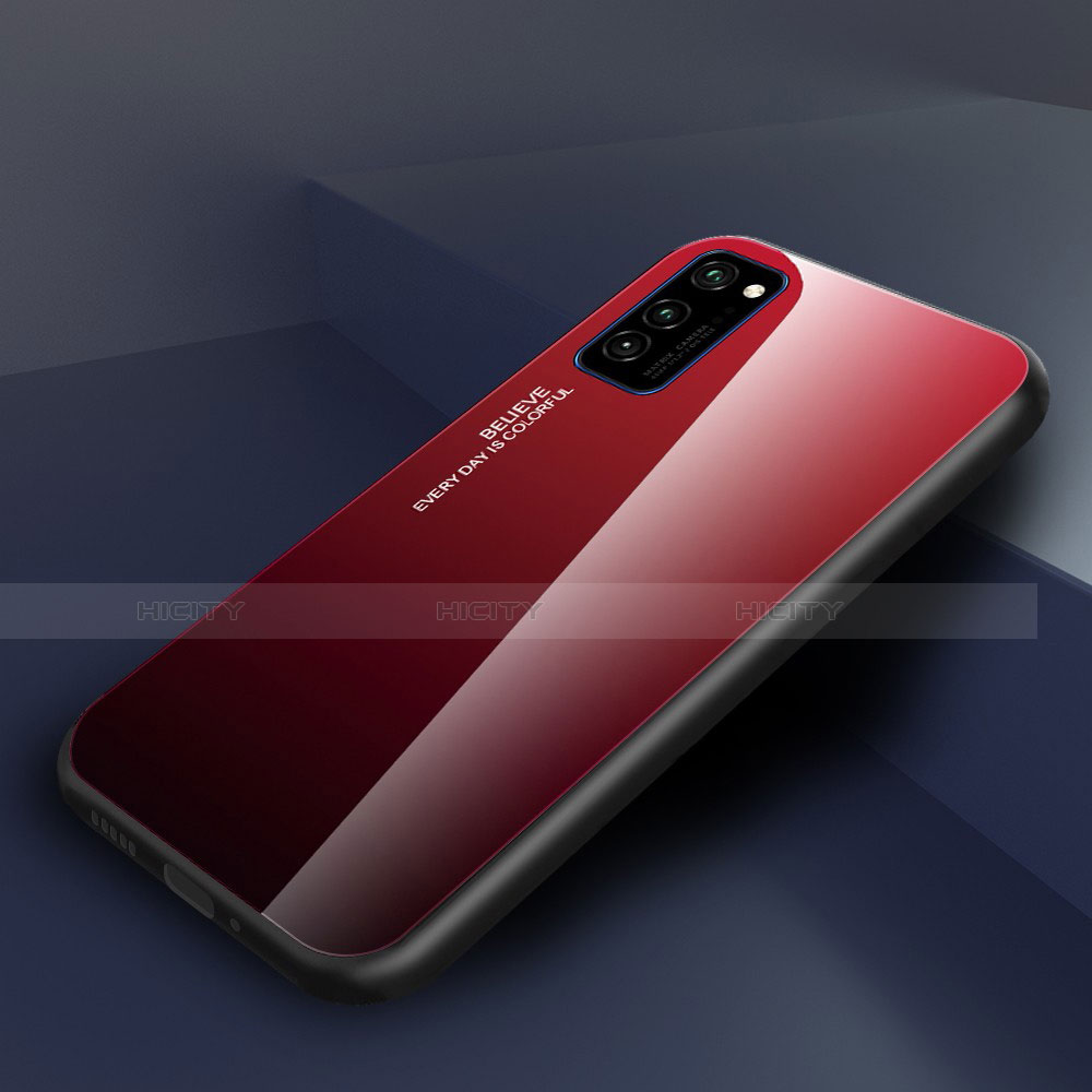 Carcasa Bumper Funda Silicona Espejo Gradiente Arco iris H01 para Huawei Honor V30 Pro 5G Rojo