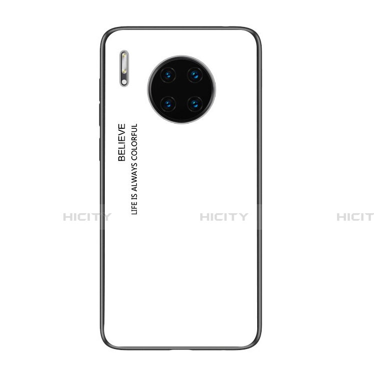 Carcasa Bumper Funda Silicona Espejo Gradiente Arco iris H01 para Huawei Mate 30 Blanco