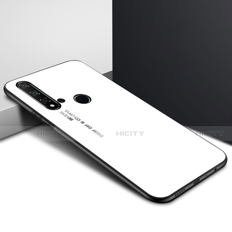 Carcasa Bumper Funda Silicona Espejo Gradiente Arco iris H01 para Huawei Nova 5i Blanco