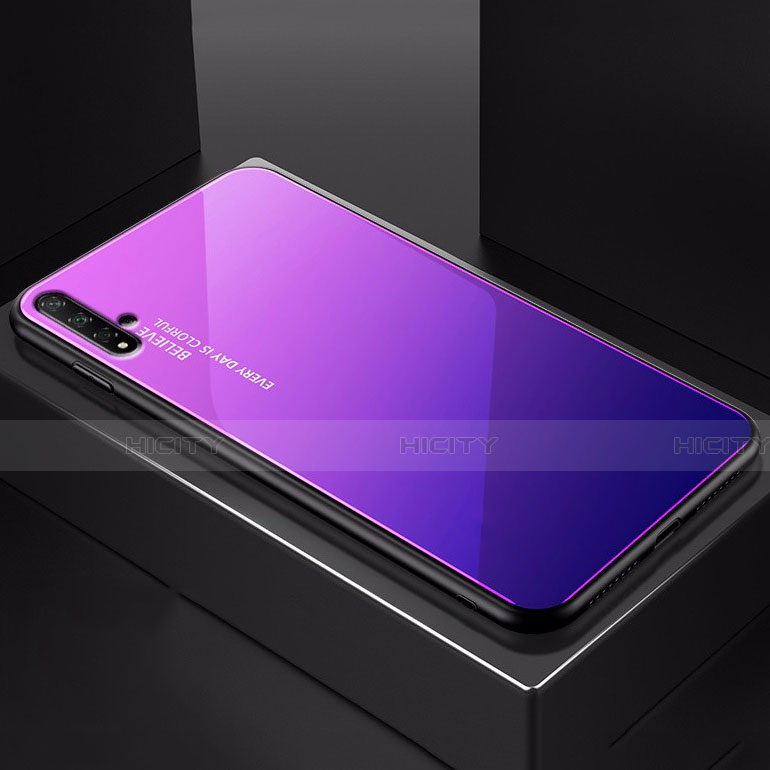 Carcasa Bumper Funda Silicona Espejo Gradiente Arco iris H01 para Huawei Nova 5T Morado