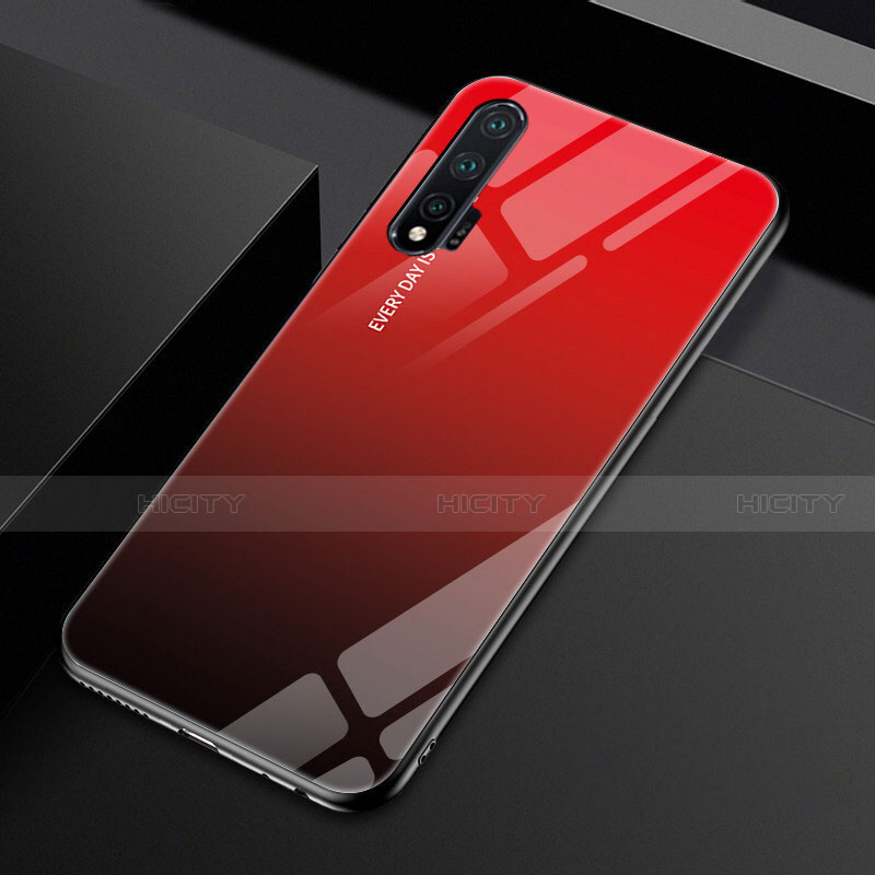 Carcasa Bumper Funda Silicona Espejo Gradiente Arco iris H01 para Huawei Nova 6 Rojo