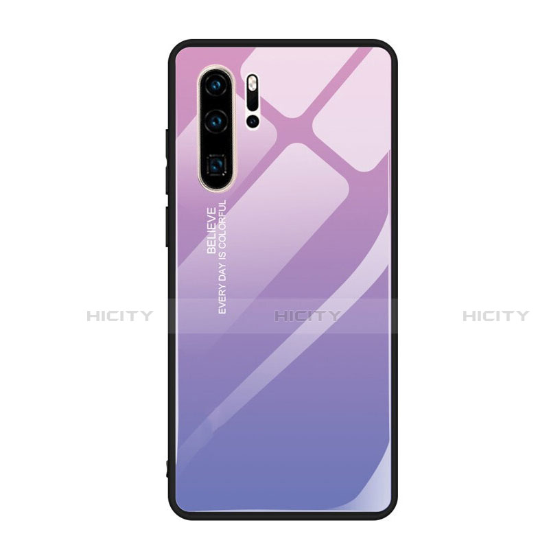 Carcasa Bumper Funda Silicona Espejo Gradiente Arco iris H01 para Huawei P30 Pro New Edition Morado