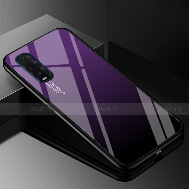 Carcasa Bumper Funda Silicona Espejo Gradiente Arco iris H01 para Oppo Find X2 Morado