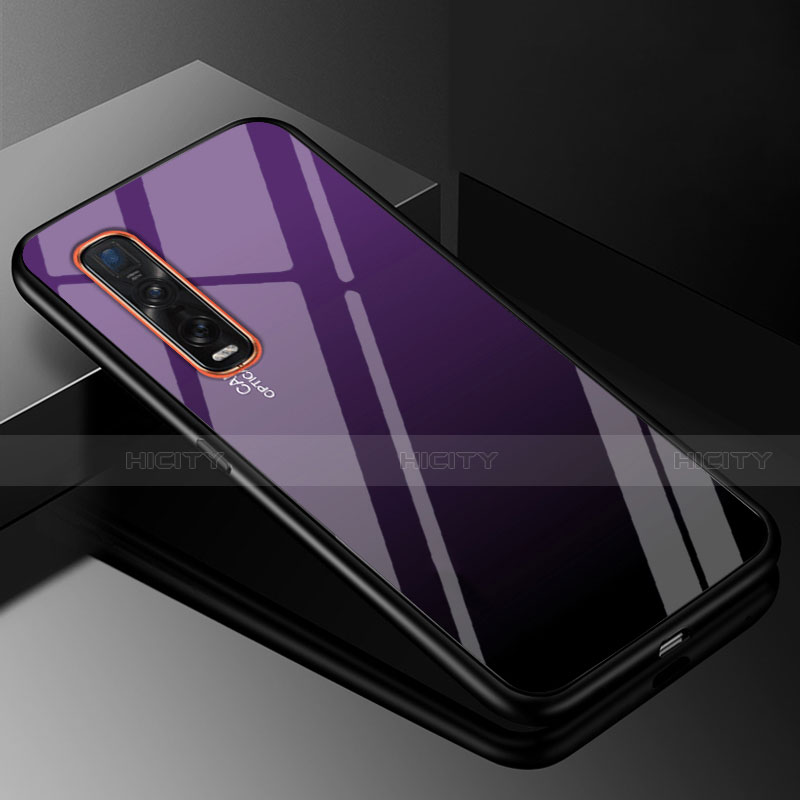 Carcasa Bumper Funda Silicona Espejo Gradiente Arco iris H01 para Oppo Find X2 Pro Morado