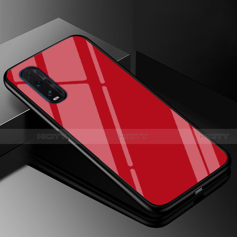 Carcasa Bumper Funda Silicona Espejo Gradiente Arco iris H01 para Oppo Find X2 Rojo