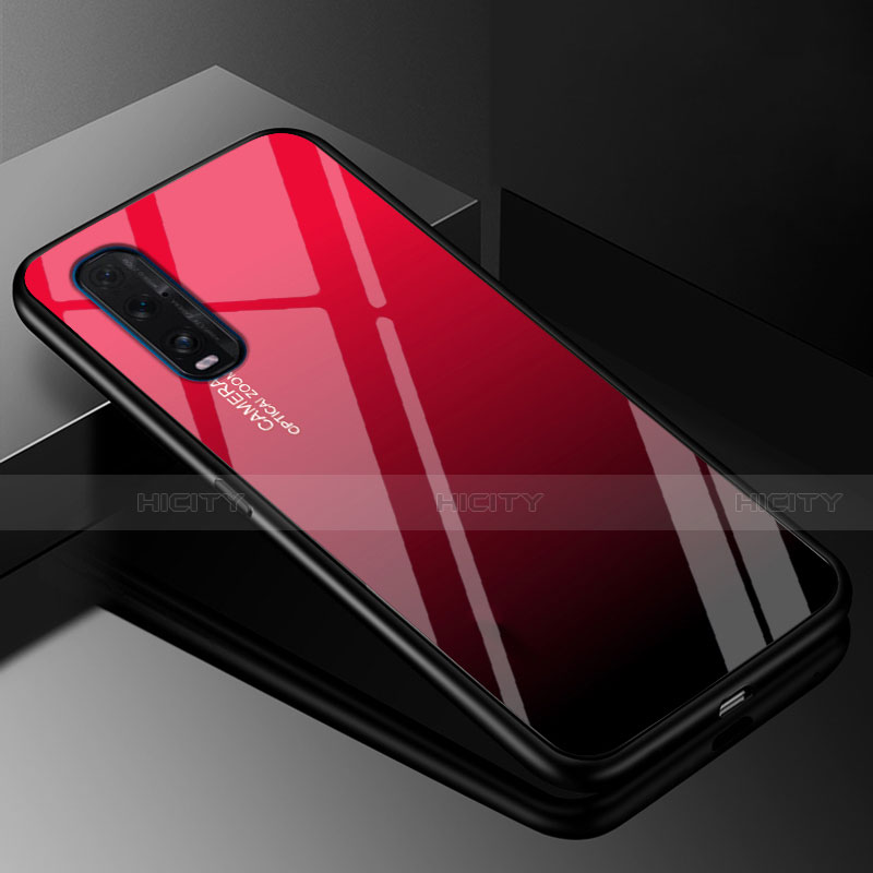 Carcasa Bumper Funda Silicona Espejo Gradiente Arco iris H01 para Oppo Find X2 Rojo y Negro