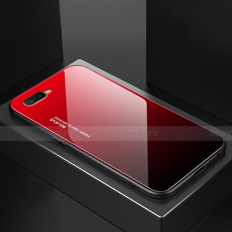 Carcasa Bumper Funda Silicona Espejo Gradiente Arco iris H01 para Oppo R17 Neo Rojo