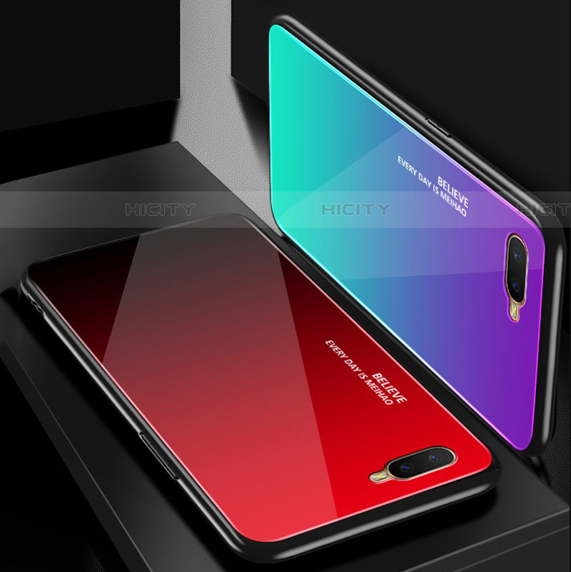 Carcasa Bumper Funda Silicona Espejo Gradiente Arco iris H01 para Oppo RX17 Neo