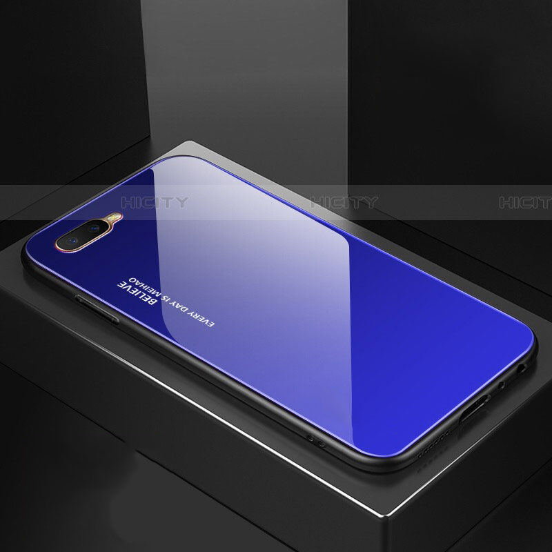 Carcasa Bumper Funda Silicona Espejo Gradiente Arco iris H01 para Oppo RX17 Neo Azul