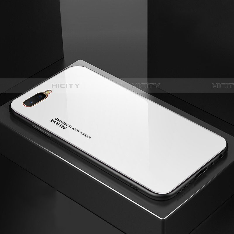 Carcasa Bumper Funda Silicona Espejo Gradiente Arco iris H01 para Oppo RX17 Neo Blanco