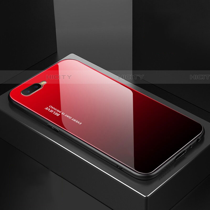 Carcasa Bumper Funda Silicona Espejo Gradiente Arco iris H01 para Oppo RX17 Neo Rojo