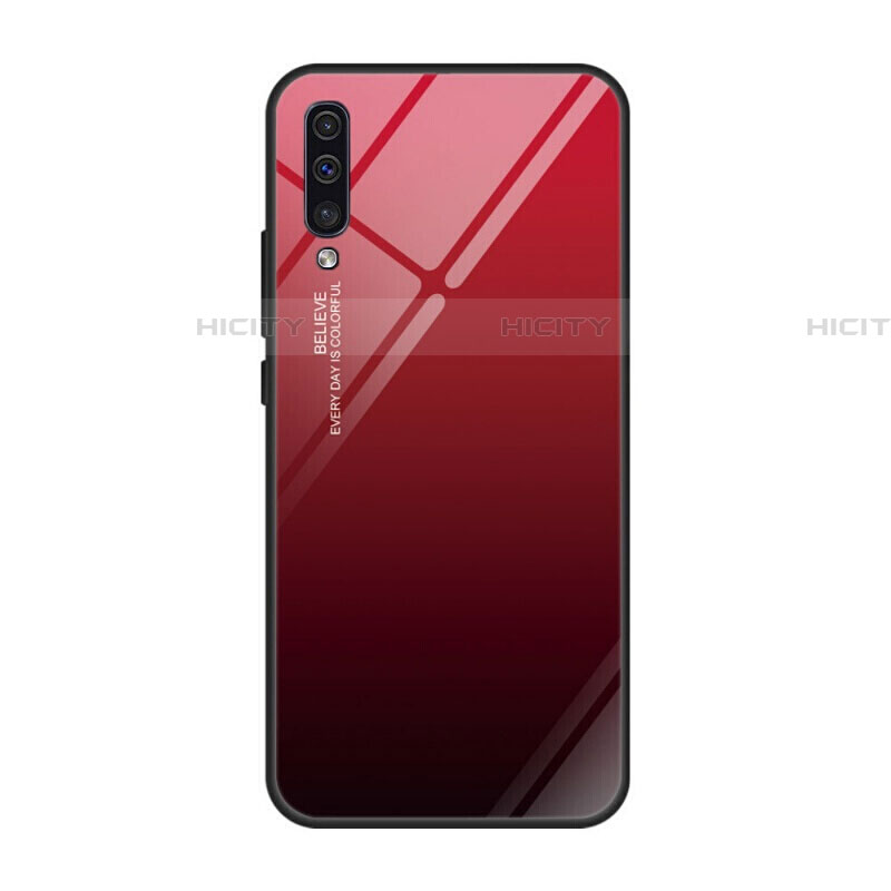 Carcasa Bumper Funda Silicona Espejo Gradiente Arco iris H01 para Samsung Galaxy A70 Rojo
