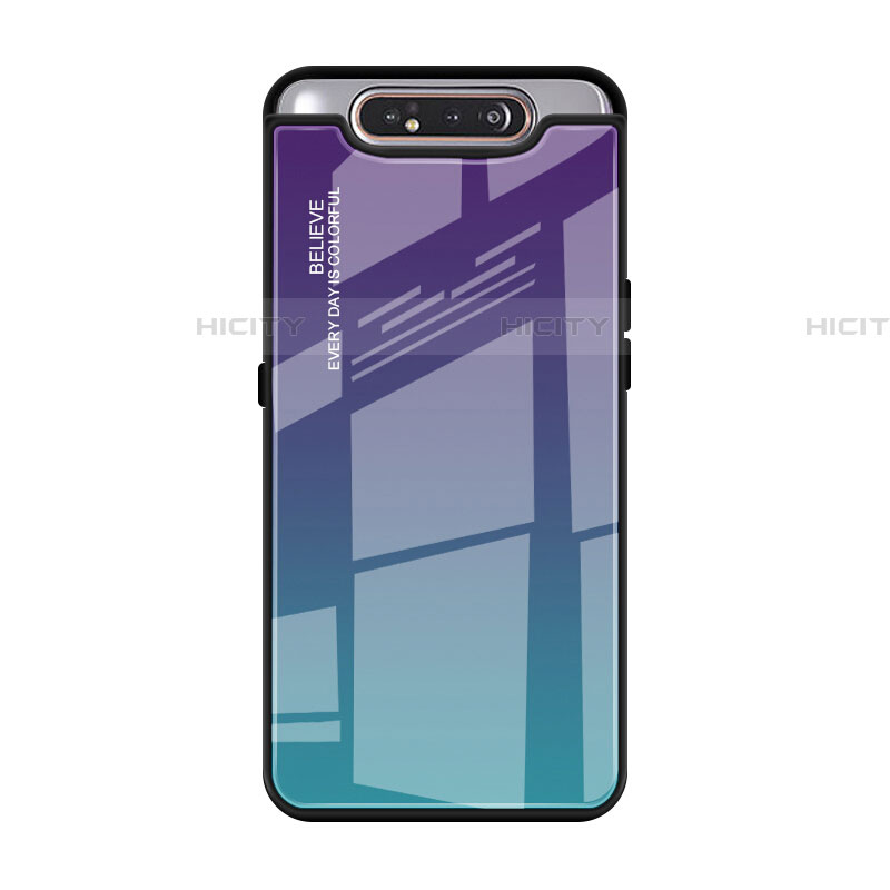 Carcasa Bumper Funda Silicona Espejo Gradiente Arco iris H01 para Samsung Galaxy A80