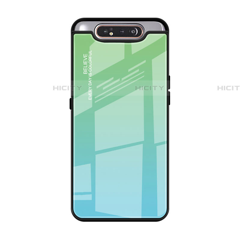 Carcasa Bumper Funda Silicona Espejo Gradiente Arco iris H01 para Samsung Galaxy A90 4G Verde