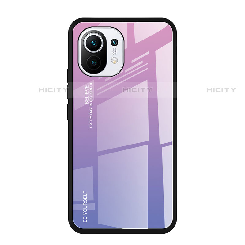 Carcasa Bumper Funda Silicona Espejo Gradiente Arco iris H01 para Xiaomi Mi 11 5G Morado