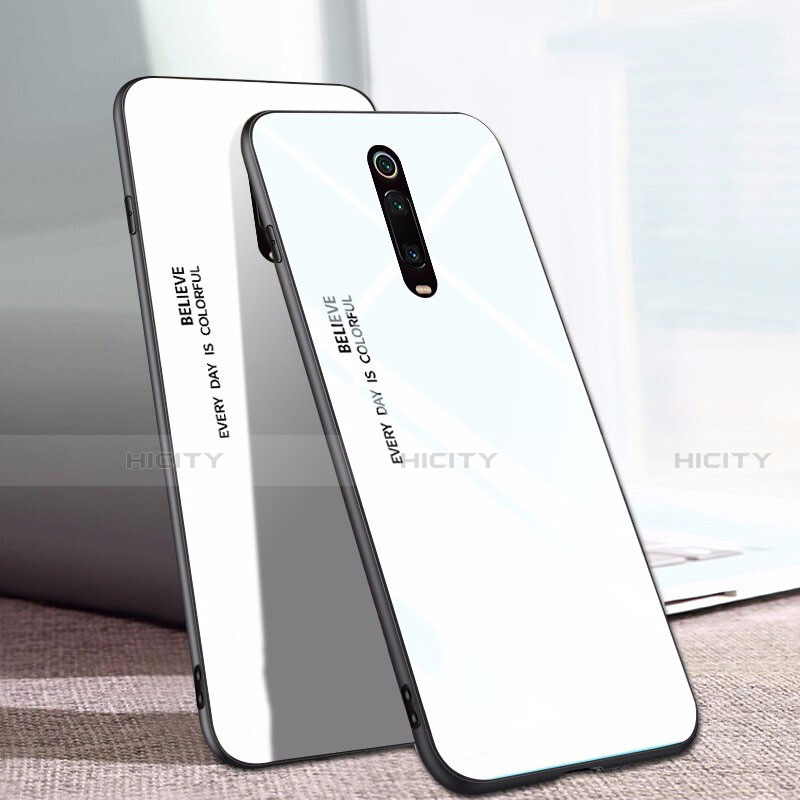 Carcasa Bumper Funda Silicona Espejo Gradiente Arco iris H01 para Xiaomi Mi 9T Blanco