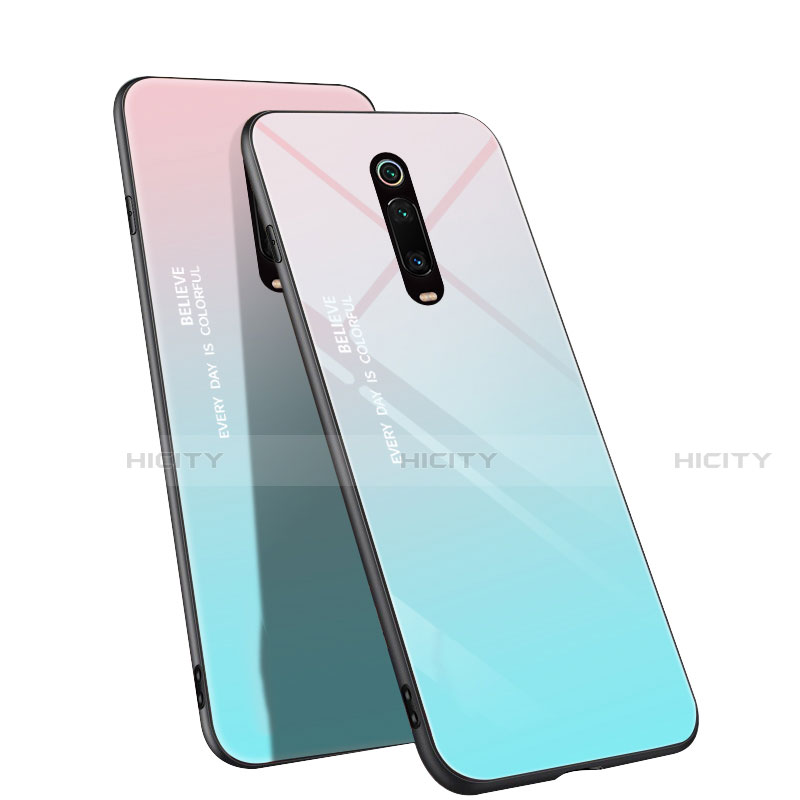 Carcasa Bumper Funda Silicona Espejo Gradiente Arco iris H01 para Xiaomi Mi 9T Cian