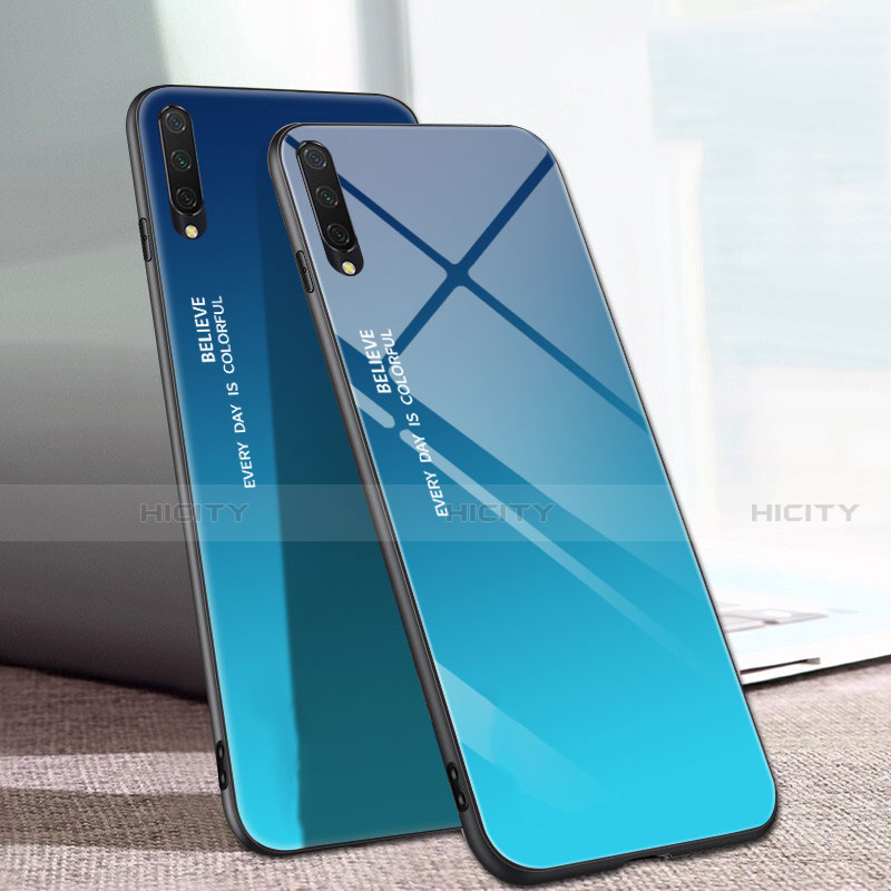 Carcasa Bumper Funda Silicona Espejo Gradiente Arco iris H01 para Xiaomi Mi A3 Azul