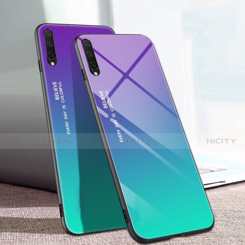 Carcasa Bumper Funda Silicona Espejo Gradiente Arco iris H01 para Xiaomi Mi A3 Verde