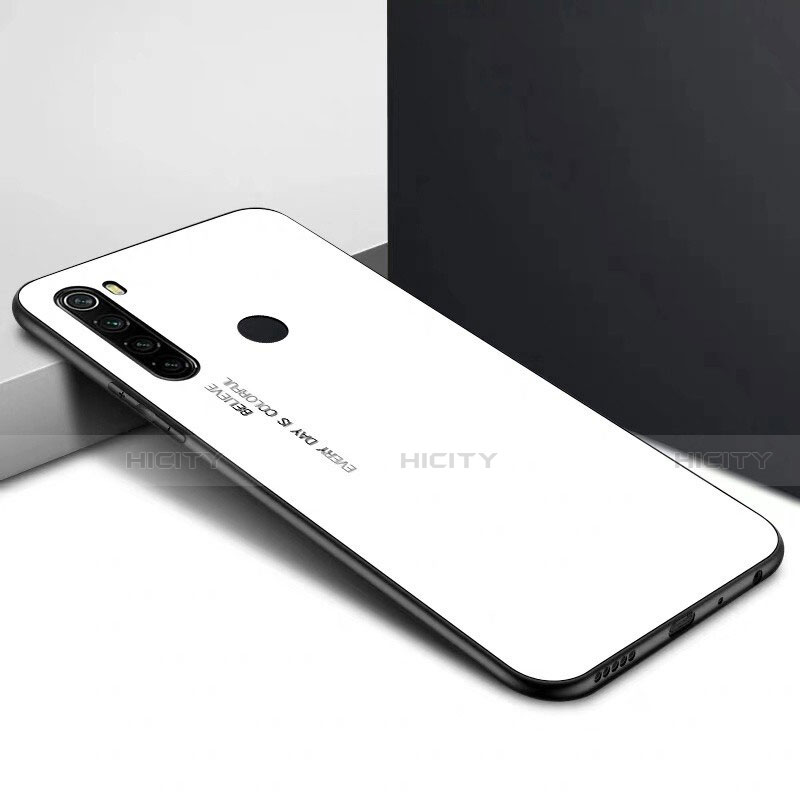 Carcasa Bumper Funda Silicona Espejo Gradiente Arco iris H01 para Xiaomi Redmi Note 8 Blanco