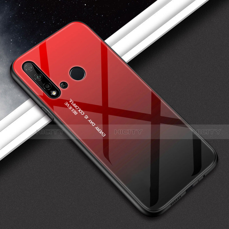 Carcasa Bumper Funda Silicona Espejo Gradiente Arco iris H02 para Huawei Nova 5i Rojo