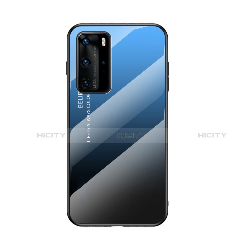 Carcasa Bumper Funda Silicona Espejo Gradiente Arco iris H02 para Huawei P40 Pro Azul