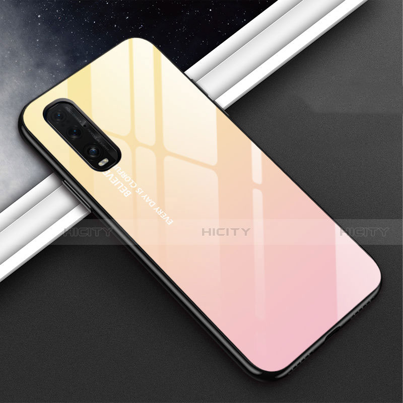 Carcasa Bumper Funda Silicona Espejo Gradiente Arco iris H02 para Oppo Find X2