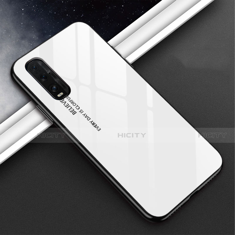 Carcasa Bumper Funda Silicona Espejo Gradiente Arco iris H02 para Oppo Find X2 Blanco