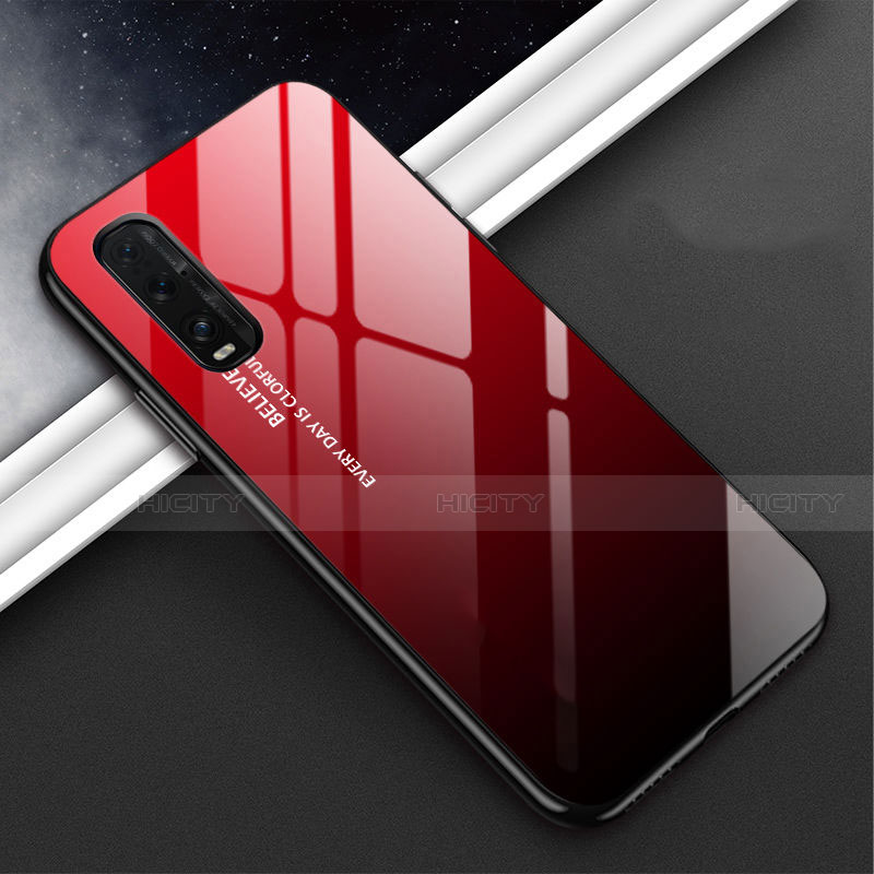 Carcasa Bumper Funda Silicona Espejo Gradiente Arco iris H02 para Oppo Find X2 Rojo