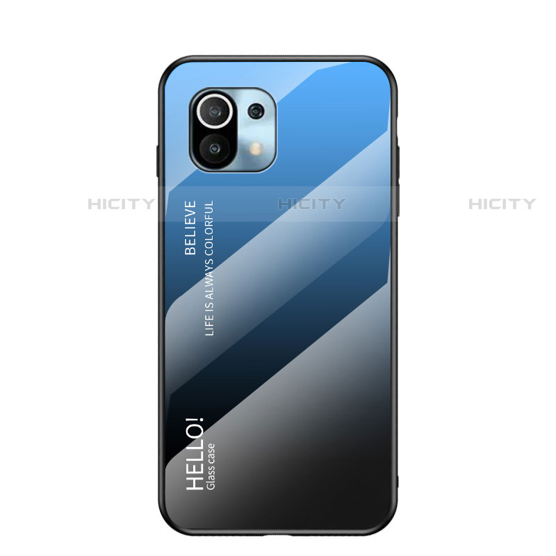Carcasa Bumper Funda Silicona Espejo Gradiente Arco iris H02 para Xiaomi Mi 11 Lite 5G Azul