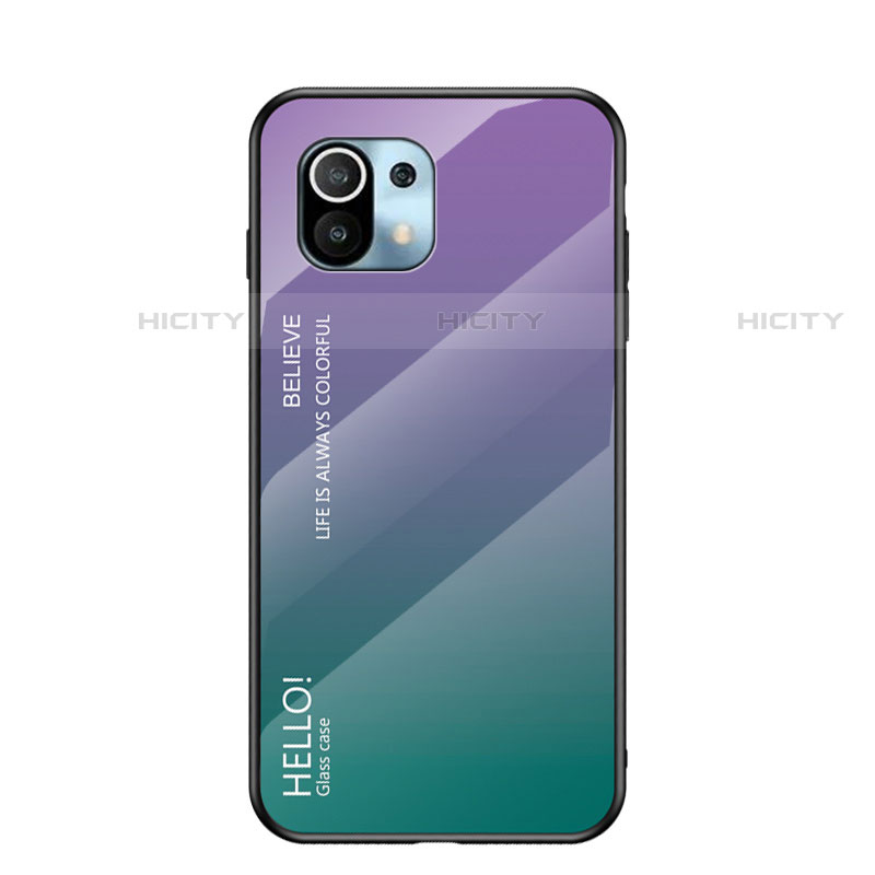 Carcasa Bumper Funda Silicona Espejo Gradiente Arco iris H02 para Xiaomi Mi 11 Lite 5G NE Morado