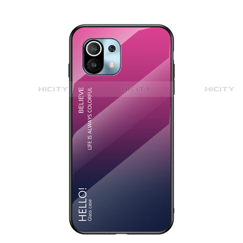 Carcasa Bumper Funda Silicona Espejo Gradiente Arco iris H02 para Xiaomi Mi 11 Lite 5G NE Rosa Roja