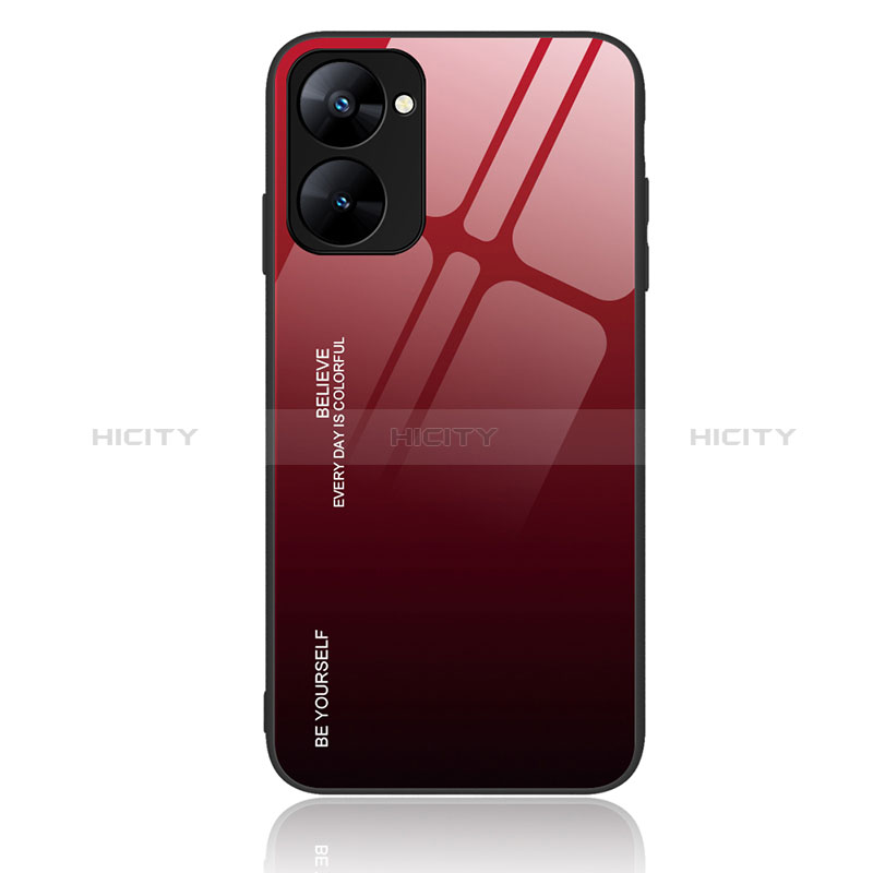 Carcasa Bumper Funda Silicona Espejo Gradiente Arco iris JM2 para Realme Q5x 5G Rojo