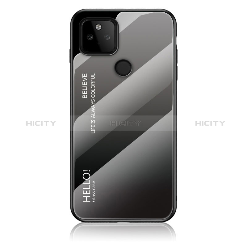 Carcasa Bumper Funda Silicona Espejo Gradiente Arco iris LS1 para Google Pixel 5a 5G Gris Oscuro