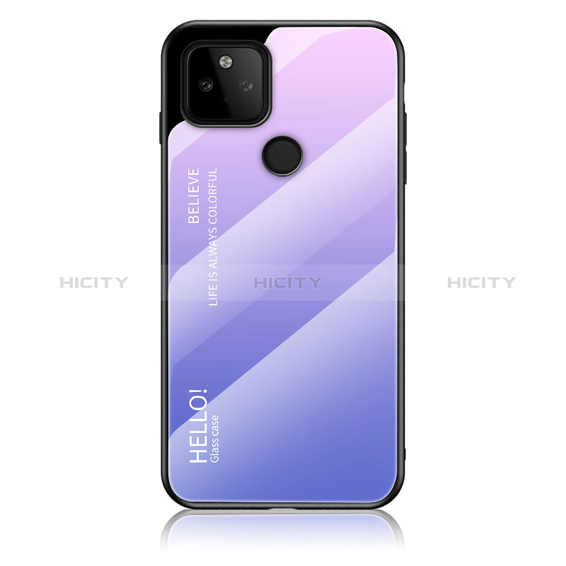 Carcasa Bumper Funda Silicona Espejo Gradiente Arco iris LS1 para Google Pixel 5a 5G Purpura Claro