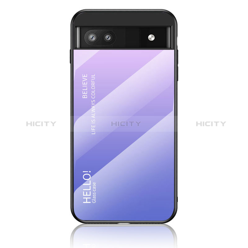 Carcasa Bumper Funda Silicona Espejo Gradiente Arco iris LS1 para Google Pixel 6a 5G Purpura Claro