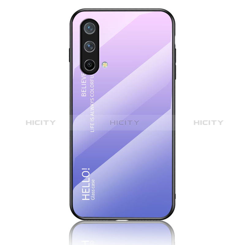 Carcasa Bumper Funda Silicona Espejo Gradiente Arco iris LS1 para OnePlus Nord CE 5G Purpura Claro